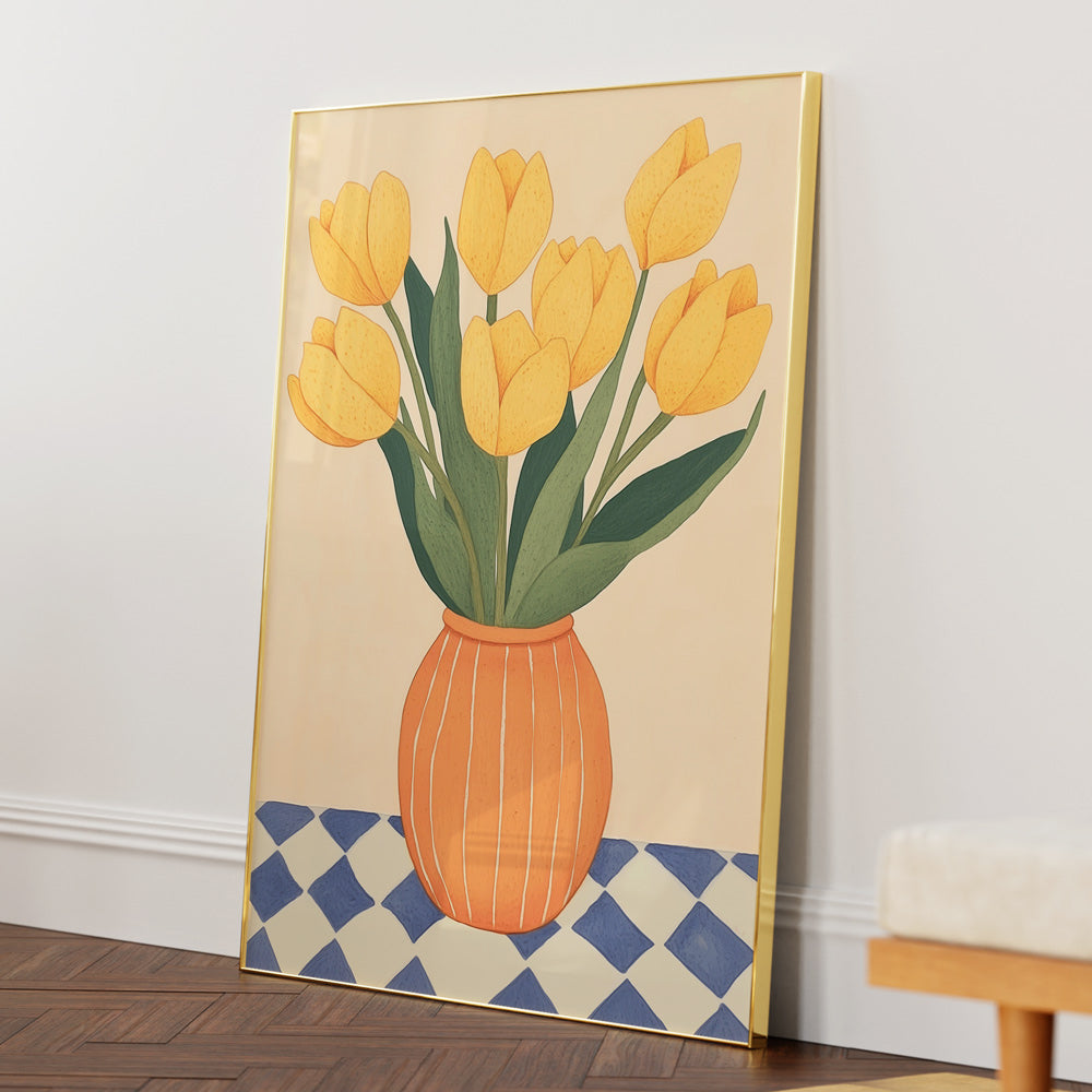 Yellow Tulips in Orange Vase