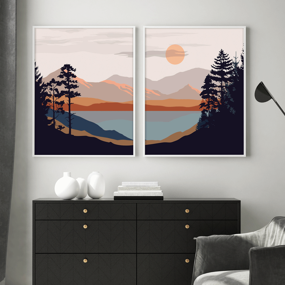 Set of 2 Abstract Landscape Split Canvas Painting – Nook At You