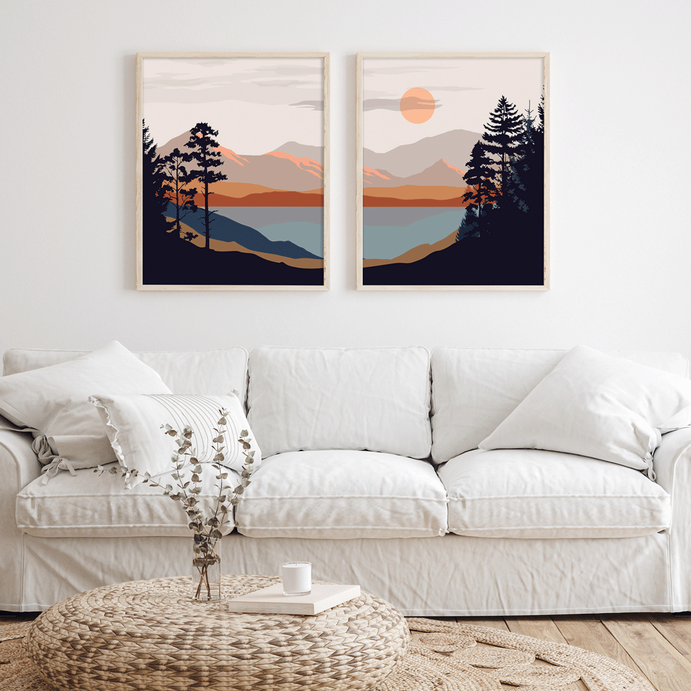 Set of 2 Abstract Landscape Split Canvas Painting – Nook At You